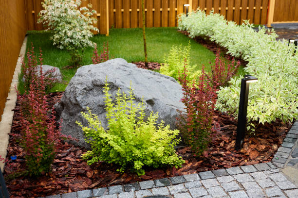 istockphoto-2191241439-612x612 Backyard patio landscape design with outdoor furniture and stone pavers