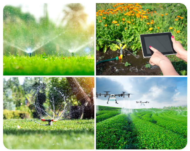 smart irrigation Drip irrigation system setup in a home garden landscape