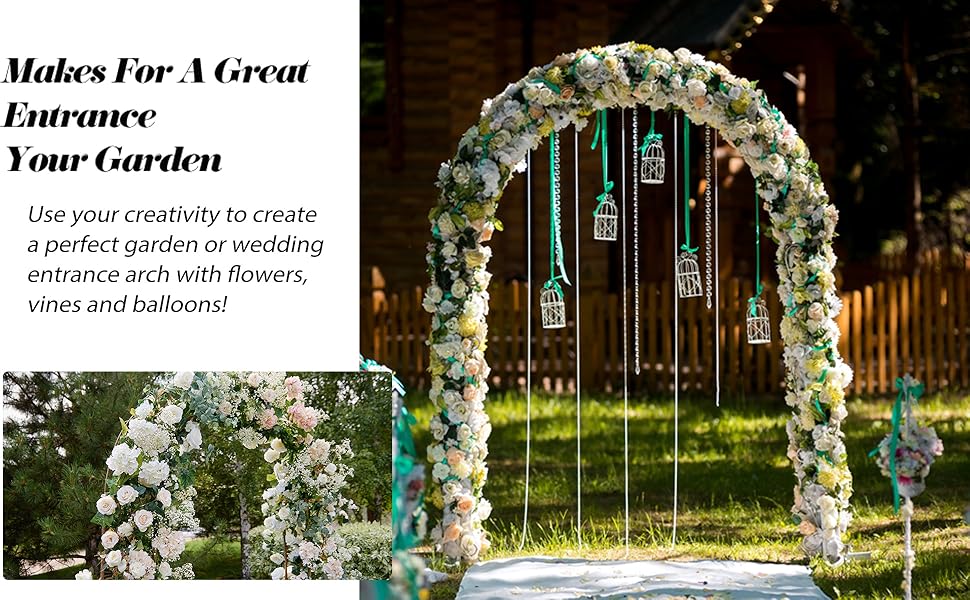 ARCH1 Steel garden arch with climbing roses in a home garden